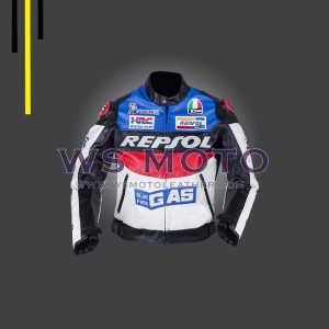 Repsol Blue Fire GAS Motorcycle, Motorbike Rider's Racing Leather Jacket for Men 2022